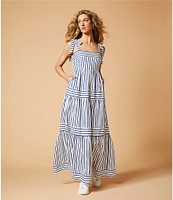 A Loves A Striped Sleeveless Tie Shoulder Smocked Back Tiered Maxi Dress