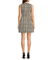 A Loves A Tulip Metallic Wool Blend Houndstooth Contrast Bow Round Neck Sleeveless A-Line Mini Dress