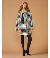 A Loves A Tulip Metallic Wool Blend Houndstooth Contrast Bow Round Neck Sleeveless A-Line Mini Dress