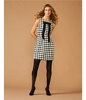 A Loves A Tulip Metallic Wool Blend Houndstooth Contrast Bow Round Neck Sleeveless A-Line Mini Dress