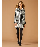 A Loves A Tulip Metallic Wool Blend Houndstooth Contrast Bow Round Neck Sleeveless A-Line Mini Dress