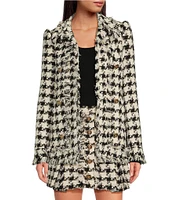 A Loves A Wool Blend Houndstooth Fringe Open Front Long Sleeve Coordinating Blazer