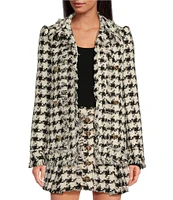 A Loves A Wool Blend Houndstooth Fringe Open Front Long Sleeve Coordinating Blazer