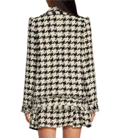 A Loves A Wool Blend Houndstooth Fringe Open Front Long Sleeve Coordinating Blazer