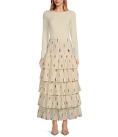 A Loves A Woven Embroidered High Rise Tiered Ruffle A-Line Midi Skirt