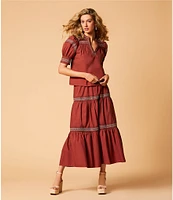 A Loves A Woven Embroidered Trim Tiered A-Line Coordinating Maxi Skirt