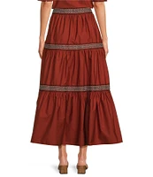 A Loves A Woven Embroidered Trim Tiered A-Line Coordinating Maxi Skirt