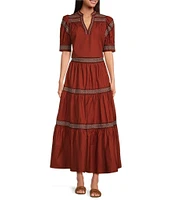 A Loves A Woven Embroidered Trim Tiered A-Line Coordinating Maxi Skirt