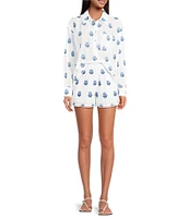 A Loves A Woven Floral Embroidered Point Collar Button Front Long Sleeve Coordinating Shirt