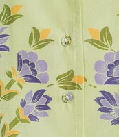 A Loves A Woven Floral Notch Lapel Button Front Short Sleeve Cropped Coordinating Camp Shirt