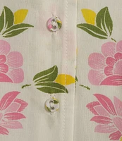 A Loves A Woven Floral Notch Lapel Button Front Short Sleeve Cropped Coordinating Camp Shirt