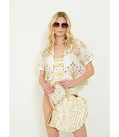 A Loves A Woven Floral Notch Lapel Button Front Short Sleeve Cropped Coordinating Camp Shirt
