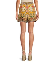 A Loves A Woven Floral Print Linen Blend High Rise Pleated Front Trouser Coordinating Shorts