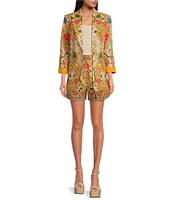 A Loves A Woven Floral Print Linen Blend High Rise Pleated Front Trouser Coordinating Shorts