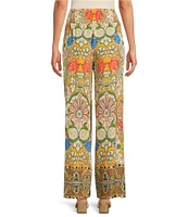 A Loves A Woven Floral Print High Rise Smocked Waist Tassel Tie Wide Leg Coordinating Pants
