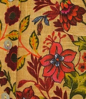 A Loves A Woven Floral Print Notch Lapel 3/4 Bubble Sleeve Button Front Coordinating Camp Shirt
