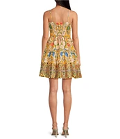 A Loves A Woven Floral Print Spaghetti Strap Smocked Tiered A-Line Babydoll Mini Dress