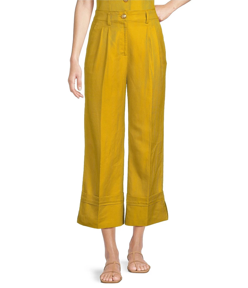 A Loves A Woven High Rise Pleated Wide Leg Pointed Cuff Coordinating Trousers