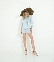 A Loves A Woven Lace Adjustable Tassel Off the Shoulder Neck Long Balloon Sleeve Coordinating Blouse
