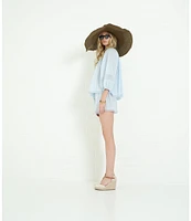 A Loves A Woven Lace Adjustable Tassel Off the Shoulder Neck Long Balloon Sleeve Coordinating Blouse