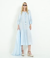 A Loves A Woven Lace Adjustable Tassel Off the Shoulder Neck Long Balloon Sleeve Caftan Maxi Dress