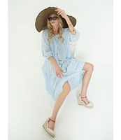 A Loves A Woven Lace Adjustable Tassel Off the Shoulder Neck Long Balloon Sleeve Caftan Maxi Dress
