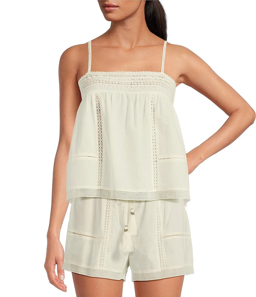 A Loves A Woven Lace Straight Neck Sleeveless Spaghetti Strap Flounce Coordinating Camisole Top