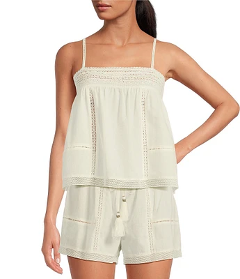 A Loves A Woven Lace Straight Neck Sleeveless Spaghetti Strap Flounce Coordinating Camisole Top