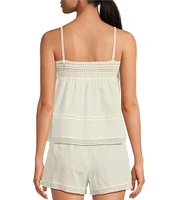 A Loves A Woven Lace Straight Neck Sleeveless Spaghetti Strap Flounce Coordinating Camisole Top