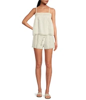 A Loves A Woven Lace Straight Neck Sleeveless Spaghetti Strap Flounce Coordinating Camisole Top