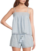 A Loves A Woven Lace Straight Neck Sleeveless Spaghetti Strap Flounce Coordinating Camisole Top