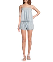 A Loves A Woven Lace Straight Neck Sleeveless Spaghetti Strap Flounce Coordinating Camisole Top