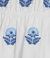 A Loves A Woven Paisley Embroidery Square Neck Spaghetti Strap Smocked Bodice Tiered A-Line Flounce Mini Dress