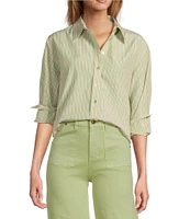 A Loves A Woven Pinstripe Point Collar Button Front Long Sleeve Shirt