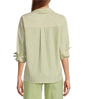 A Loves A Woven Pinstripe Point Collar Button Front Long Sleeve Shirt