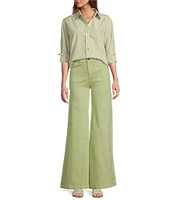 A Loves A Woven Pinstripe Point Collar Button Front Long Sleeve Shirt