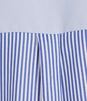 A Loves A Woven Ric Rac Trim Stripe Point Collar Scallop Hem Button Front Coordinating Shirt