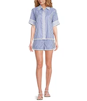 A Loves A Woven Ric Rac Trim Stripe Pull On Coordinating Shorts