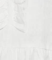 A Loves A Woven Ruffle Collar Split V-Neck Flutter Cap Sleeve Cropped Blouse