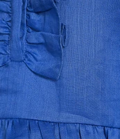 A Loves A Woven Ruffle Collar Split V-Neck Flutter Cap Sleeve Cropped Blouse