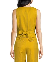 A Loves A Woven Scoop Neck Embellished Button Front Sleeveless Cropped Coordinating Vest