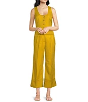 A Loves A Woven Scoop Neck Embellished Button Front Sleeveless Cropped Coordinating Vest