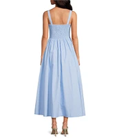 A Loves A Woven Square Neck Sleeveless Straps Drop Waist Smocked Backing Ruched Sides A-Line Maxi Dress