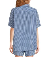 A Loves A Woven Stripe Point Collar Short Sleeve Button Front Coordinating Camp Shirt