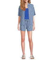 A Loves A Woven Stripe Point Collar Short Sleeve Button Front Coordinating Camp Shirt