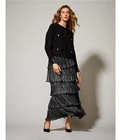 A Loves Metallic Chiffon Bodre High Rise Tiered Ruffle A-Line Flounce Maxi Skirt