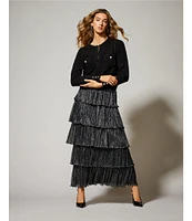 A Loves Metallic Chiffon Bodre High Rise Tiered Ruffle A-Line Flounce Maxi Skirt