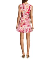Abbey Glass Avery Jacquard Retro Print Crew Neckline Sleeveless Mini Dress