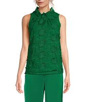 Abbey Glass Barbara Ruffle Mock Neck 3D Floral Detail Sleeveless Top