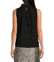 Abbey Glass Barbara Ruffle Mock Neck 3D Floral Detail Sleeveless Top